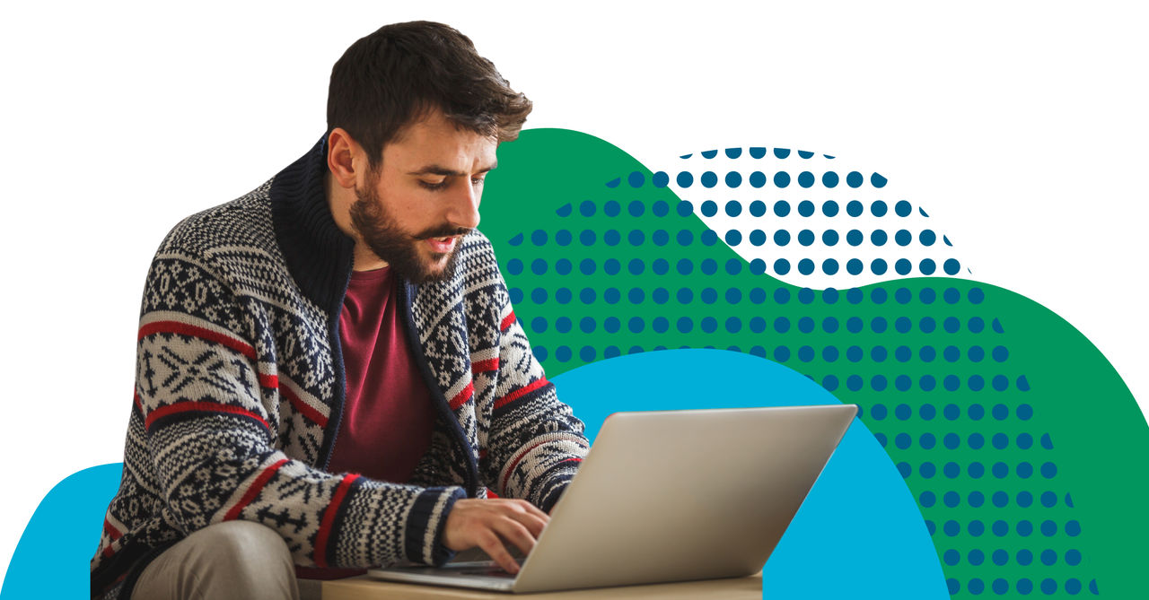 white male searching on computer