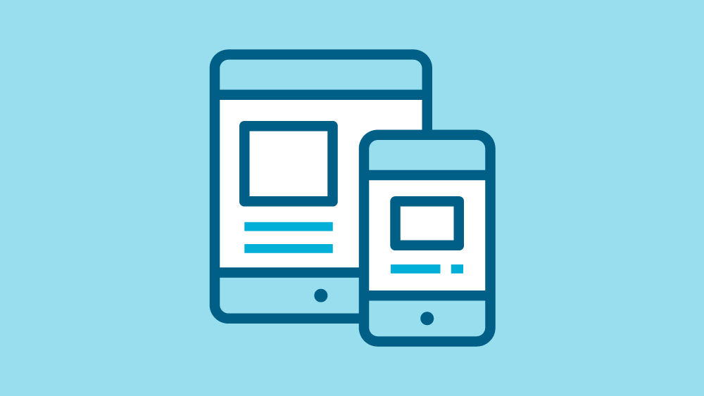 Blue image with white and blue icon of two screens