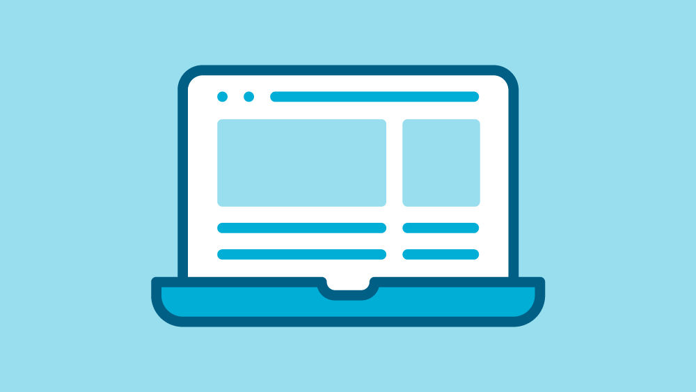 Blue image with white and blue icon of a laptop with a generic webpage