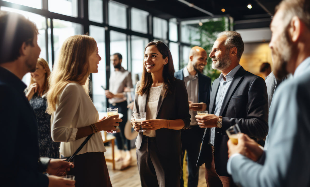Professionals forging connections at a business networking event