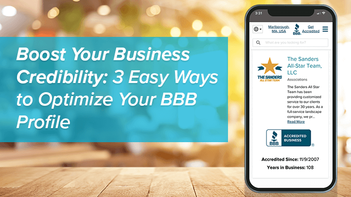 Boost your business credibility: 3 easy ways to optimize your BBB Business Profile with mobile device showing BBB Business Profile