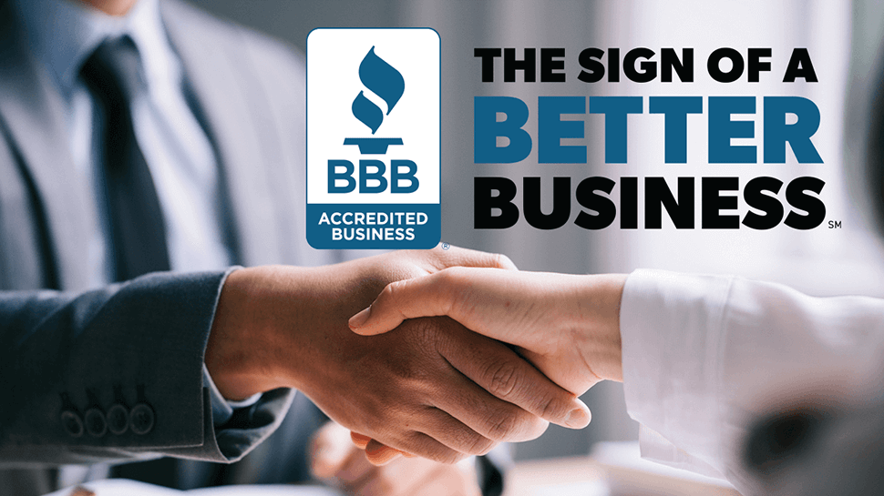 Hand shaking with The Sign of a Better Business logo and AB Seal