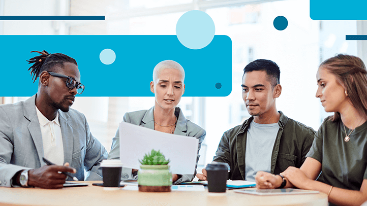 Business team members in meeting at table
