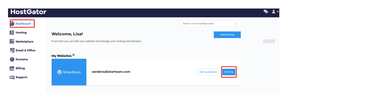 Dashboard of HostGator
