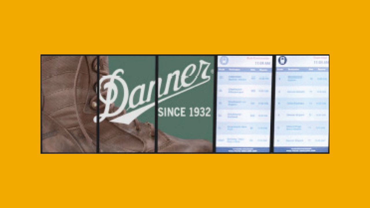 Digital screens showing an advertisement.