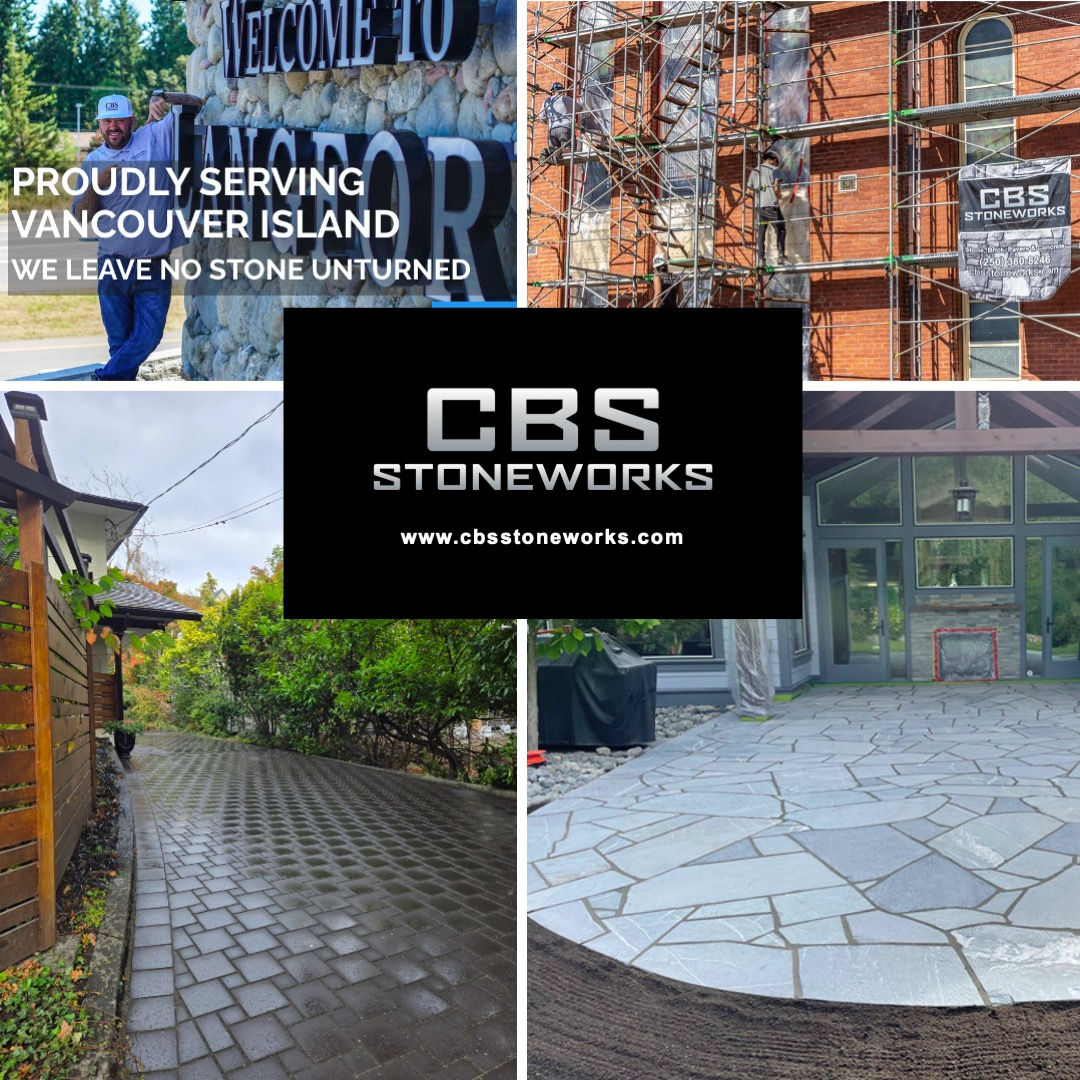 CBS Stoneworks Logo over examples of stonework