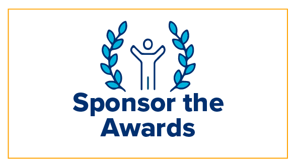 White background with navy text reading "Sponsor the Awards" with icon person standing in between leaves