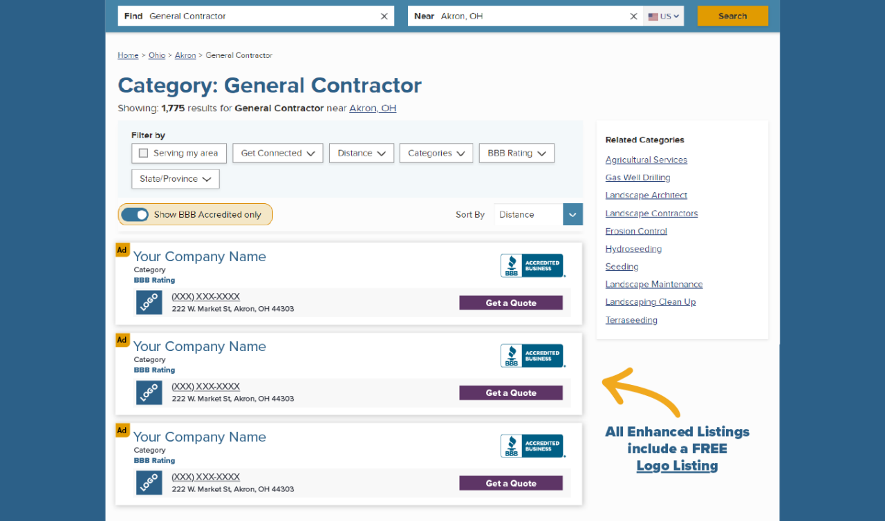general contractor bbb category page