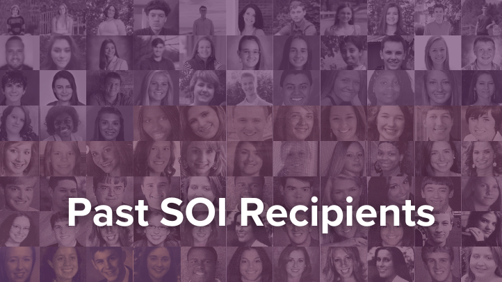 grid of past SOI recipient photos with purple overlay and text "Past SOI Recipients"