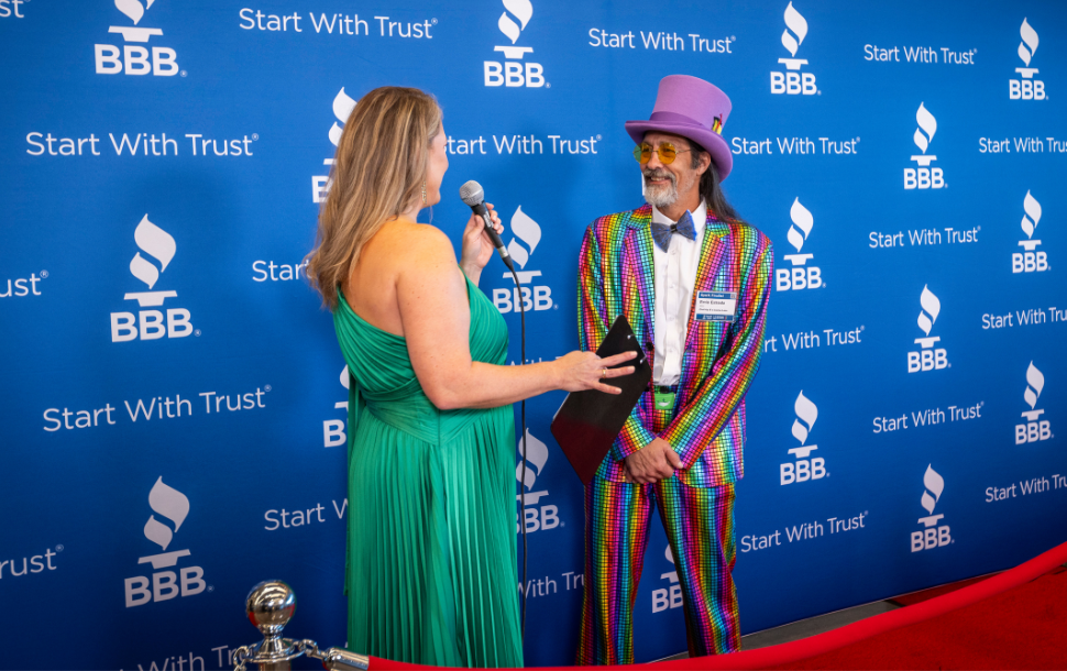BBB's Megan Watson interviews Spark Finalist Ernie Estrada, Chef Hip E's Concina Loca, on the red carpet.