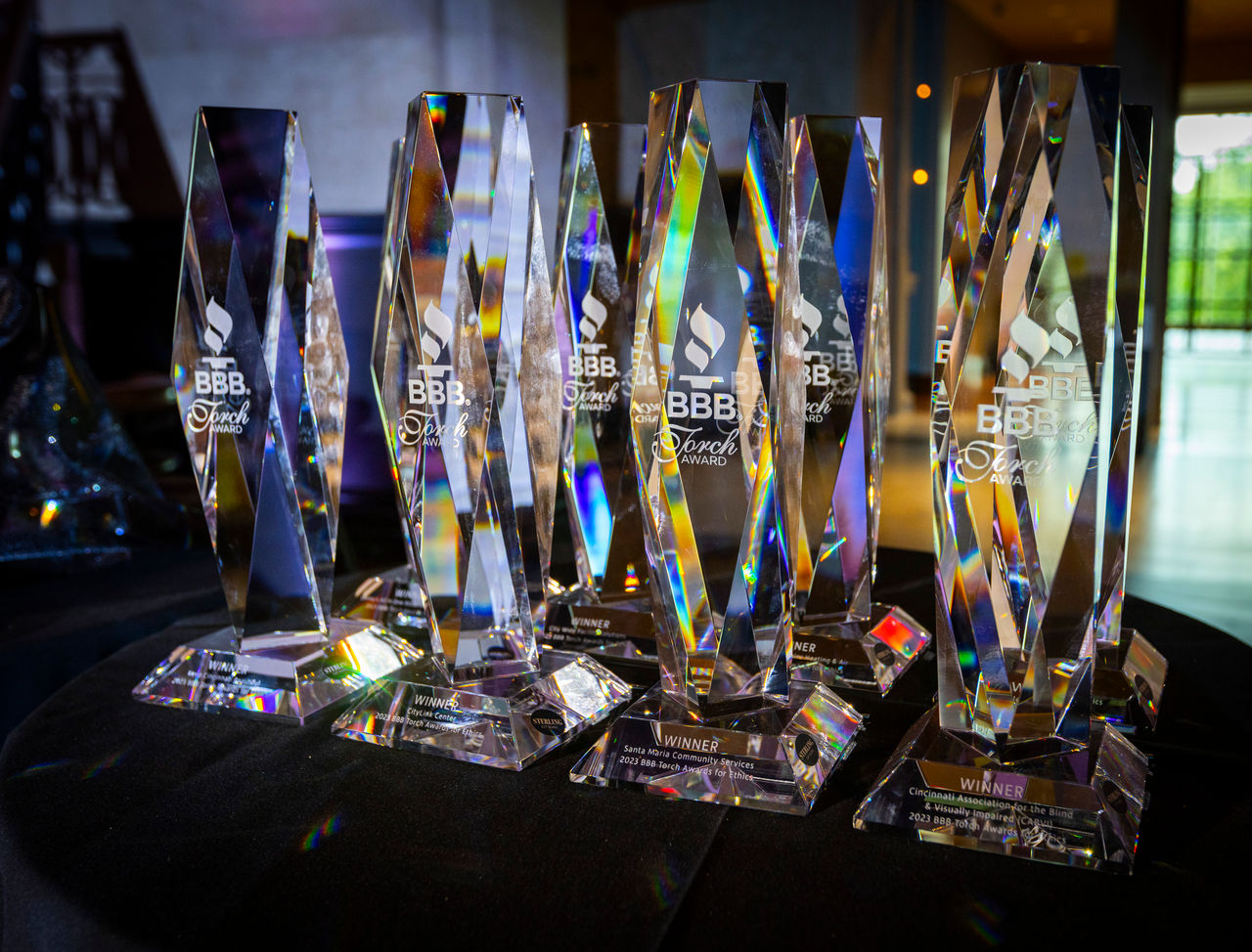 The Torch Awards for Ethics winner trophies.