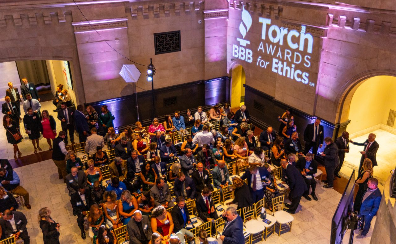 Guests begin finding their seats for the 2023 Torch and Spark Awards show in Cincinnati Art Museum’s Great Hall.