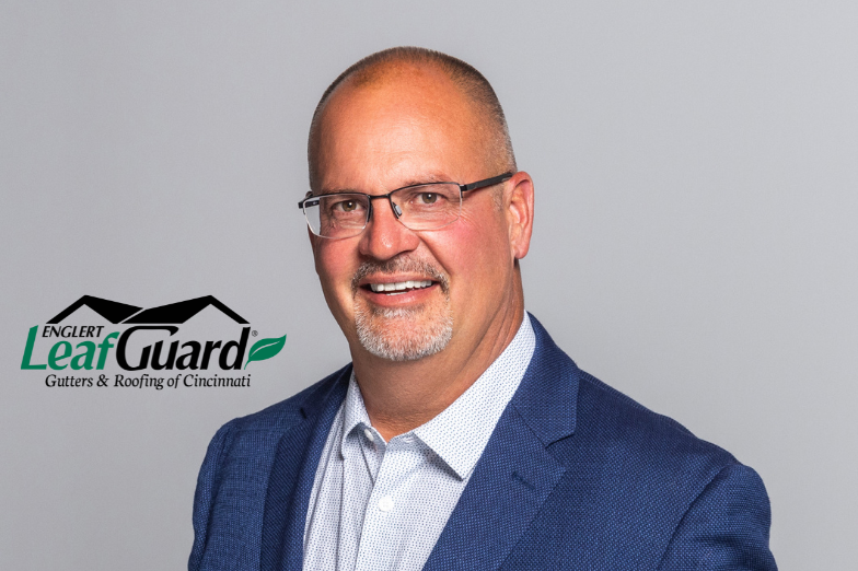 LeafGuard of Cincinnati logo next to headshot of Jeff Anderson, General Manager