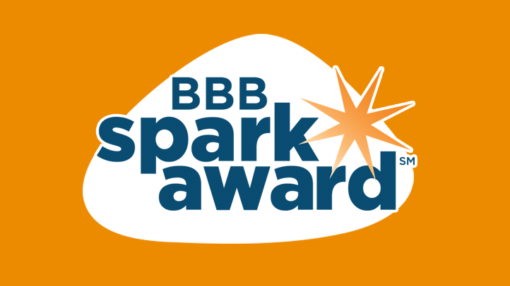 BBB Spark award logo blue letters star orange background
