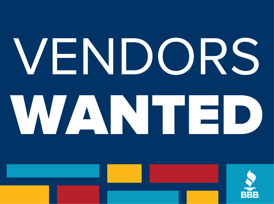 vendors wanted on blue background with colorful blocks