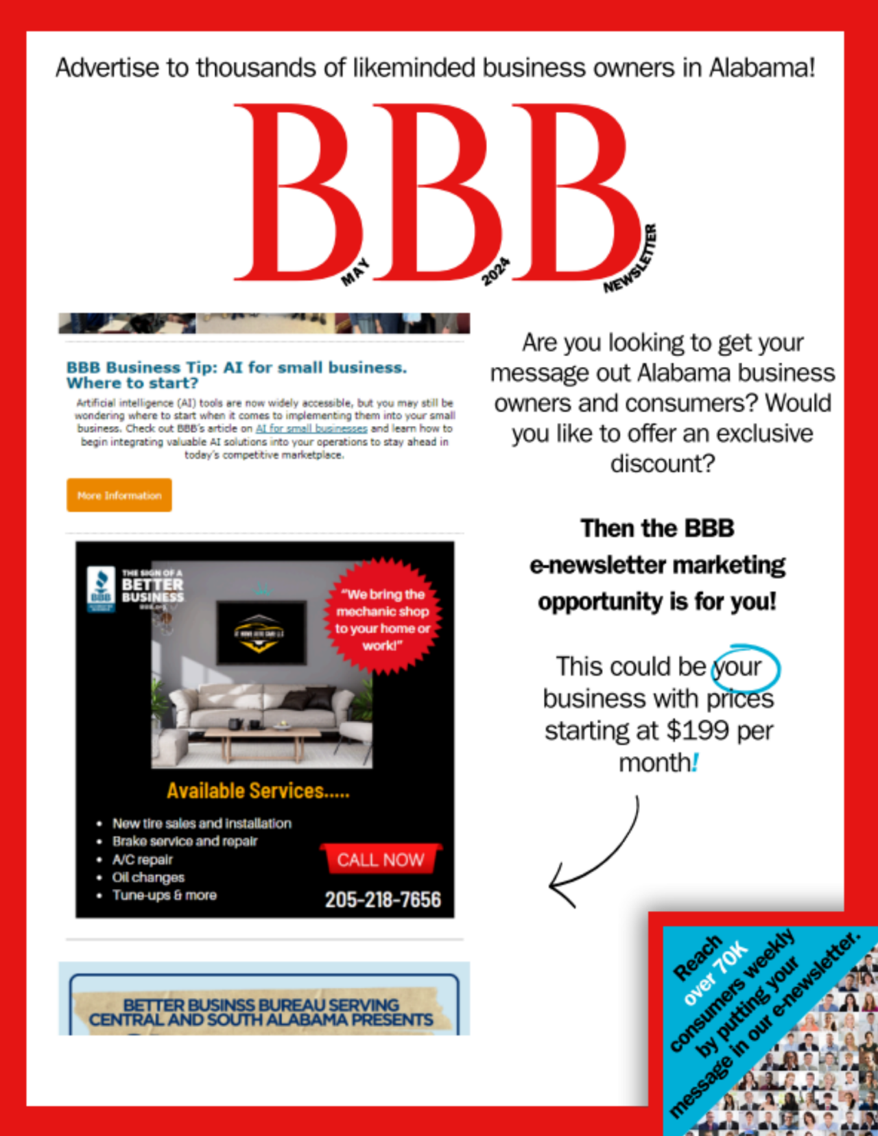 Cover of an example BBB Newsletter for Ad space