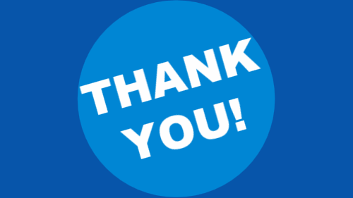 Thank you white text on blue background