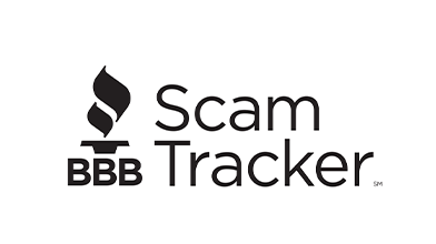 bbb black torch with scam tracker written next to it in black