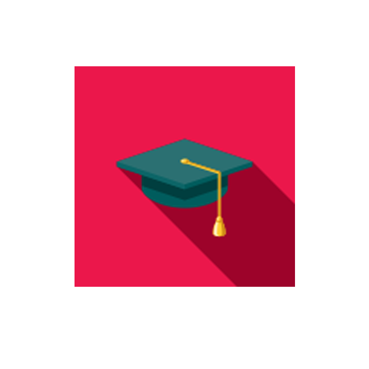 black mortar board with yellow tassel on red background