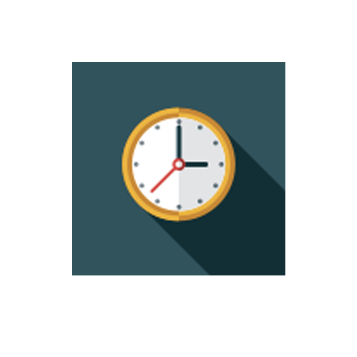 clock icon with white face and yellow edge on dark green background