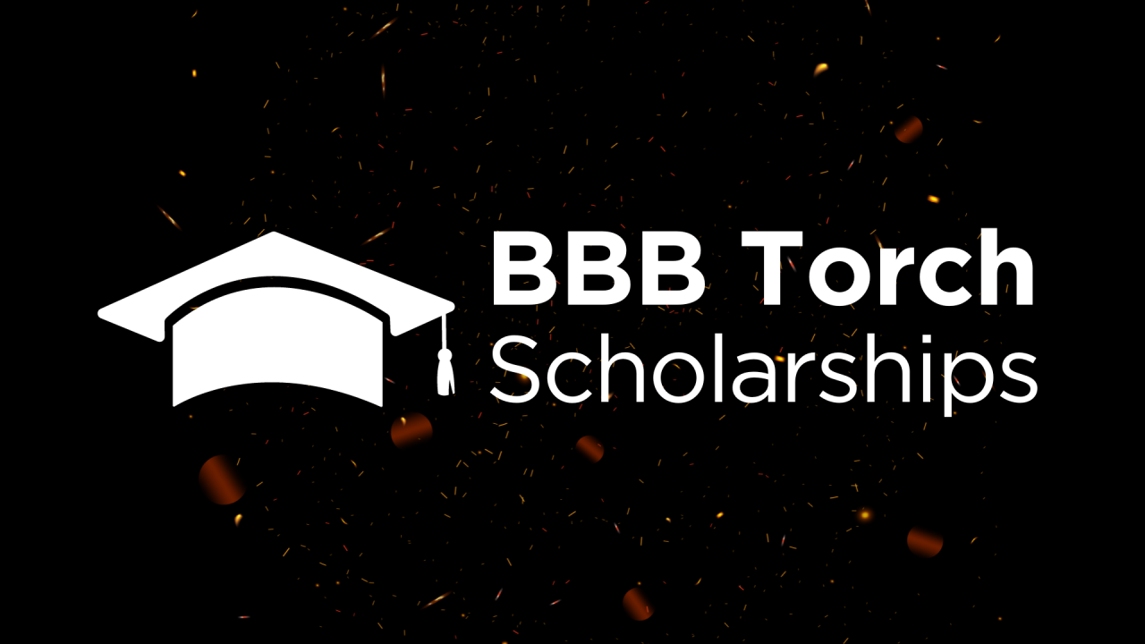 White BBB Torch Scholarships Logo