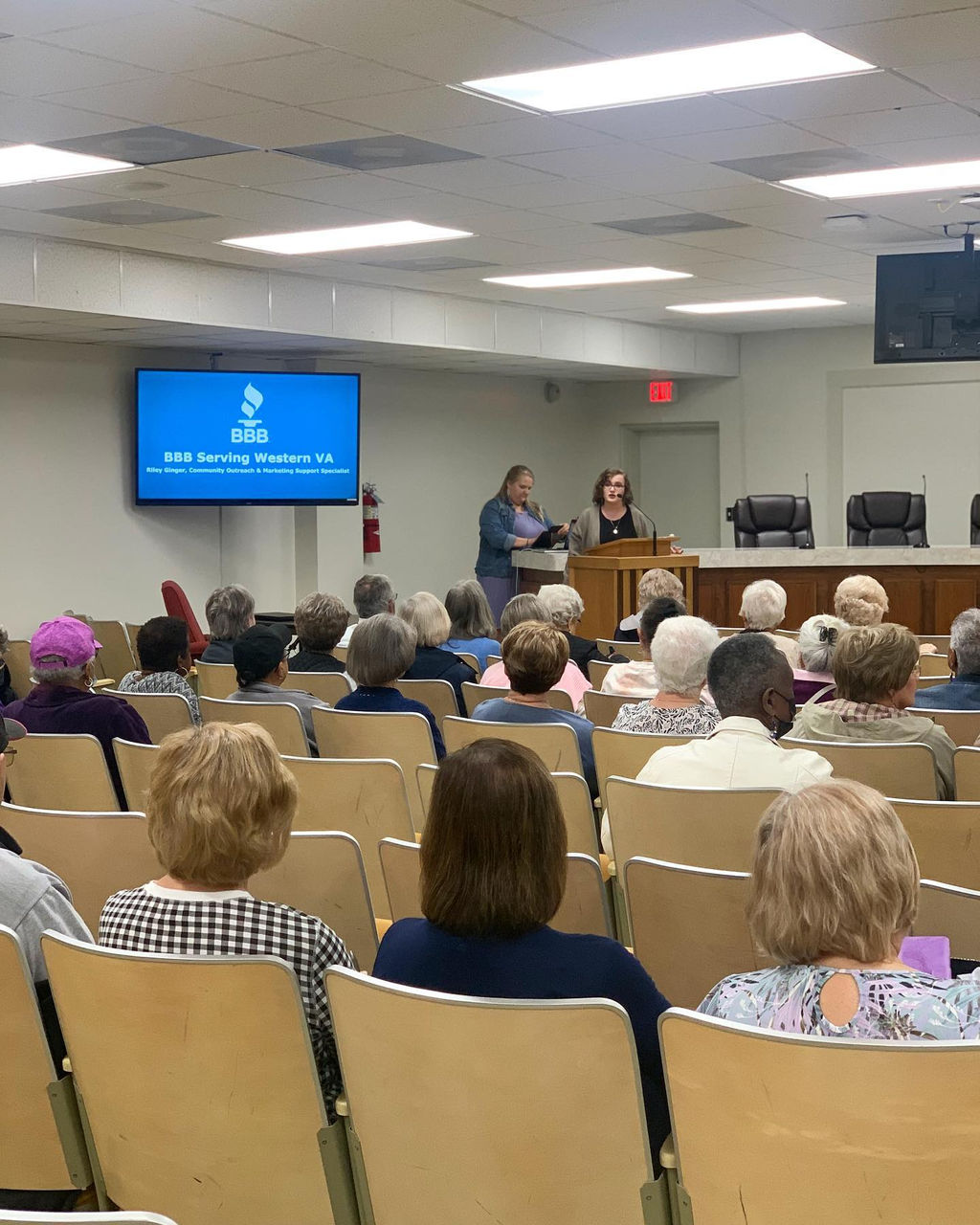 BBB Serving Western VA's Community Outreach and Marketing Support Specialist Riley Ginger gives a presentation to a group with Campbell County Parks and Recreation.