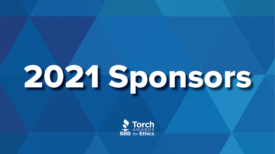 2021 Sponsors text overlayed on multi-blue background