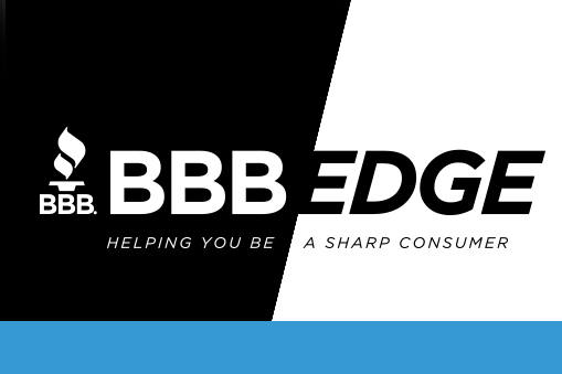 black and white graphic that says bbb edge with a bright blue border