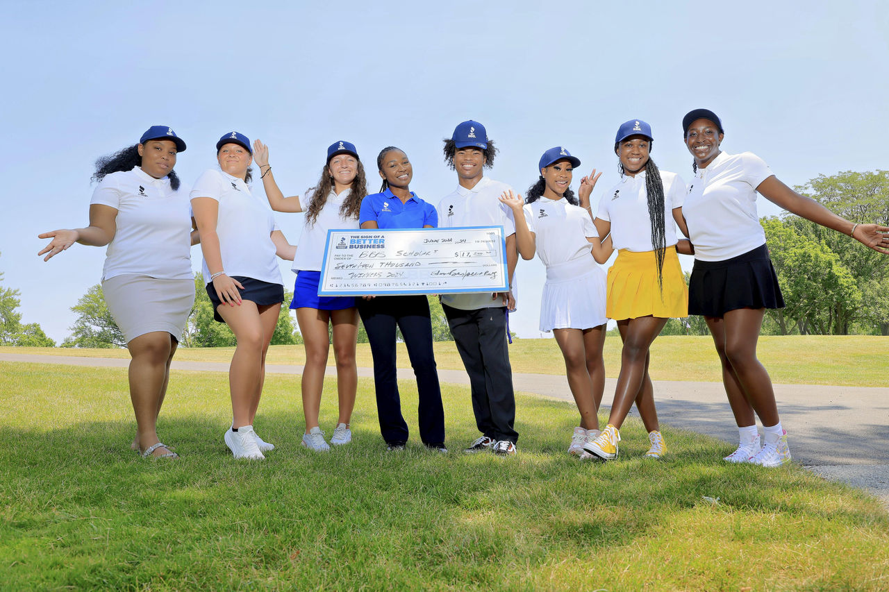 scholarship banner with winners from previous year blue and yellow graphic