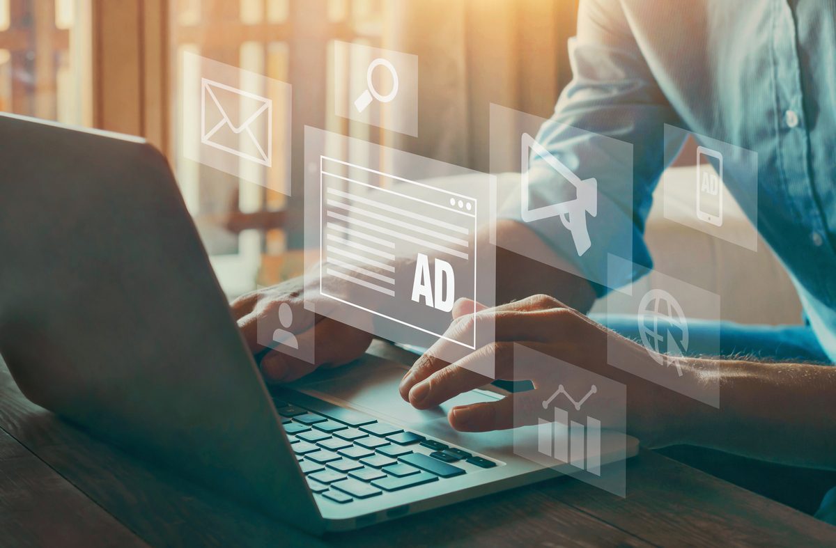 digital marketing concept, online advertisement, ad on website and social media