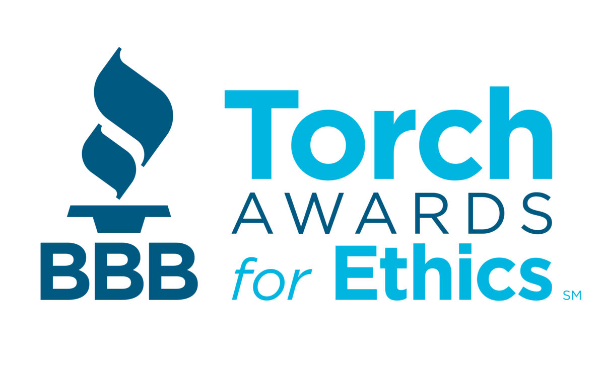 BBB Torch Award for Ethics logo in blue letters on a white background