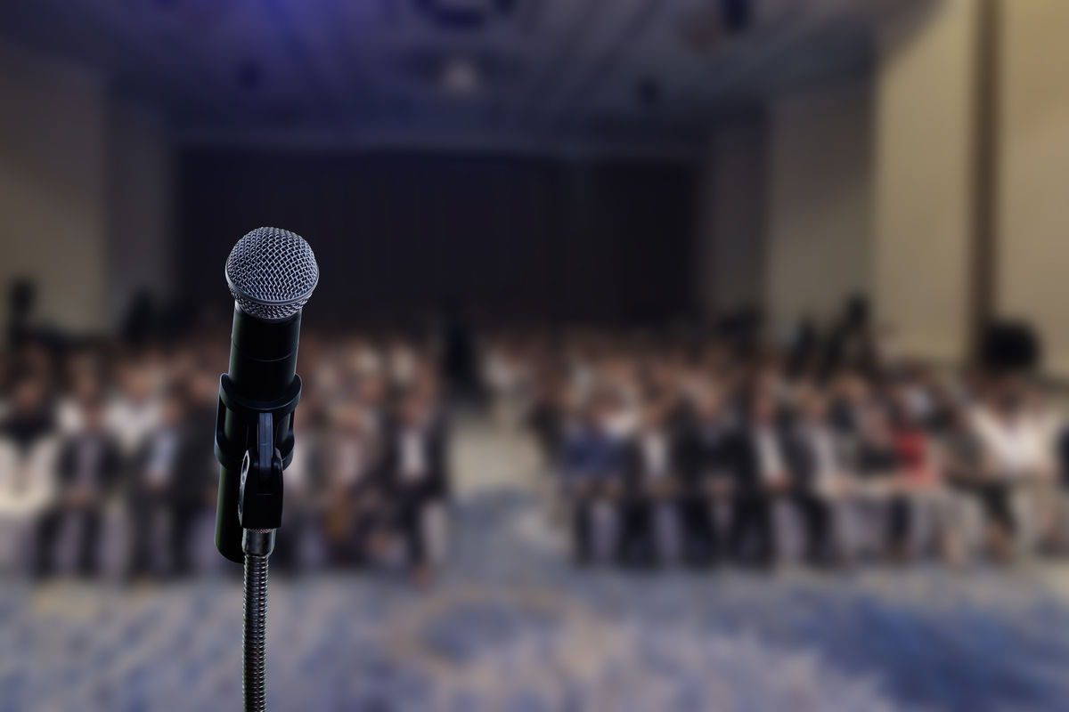 Microphone in seminar event in meeting room.