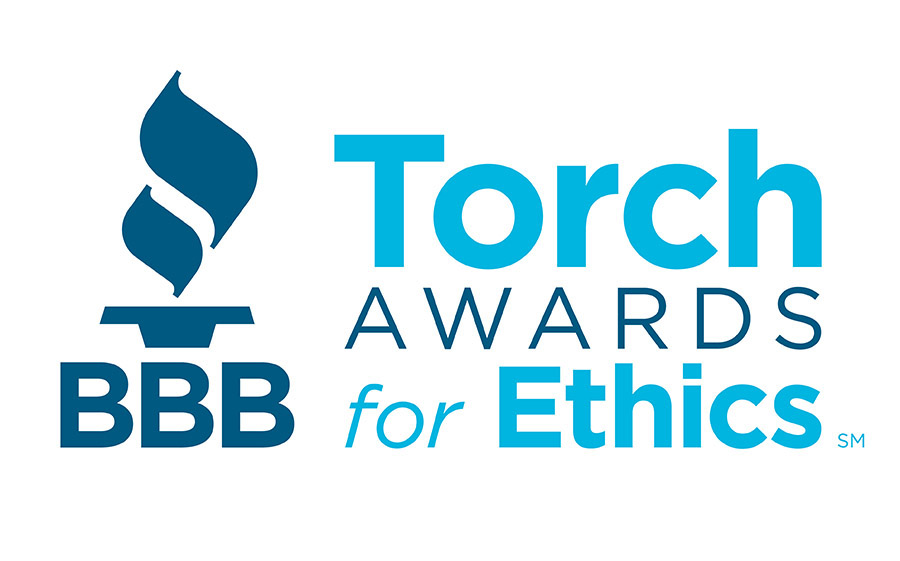 Torch Award for Ethics blue letters white background