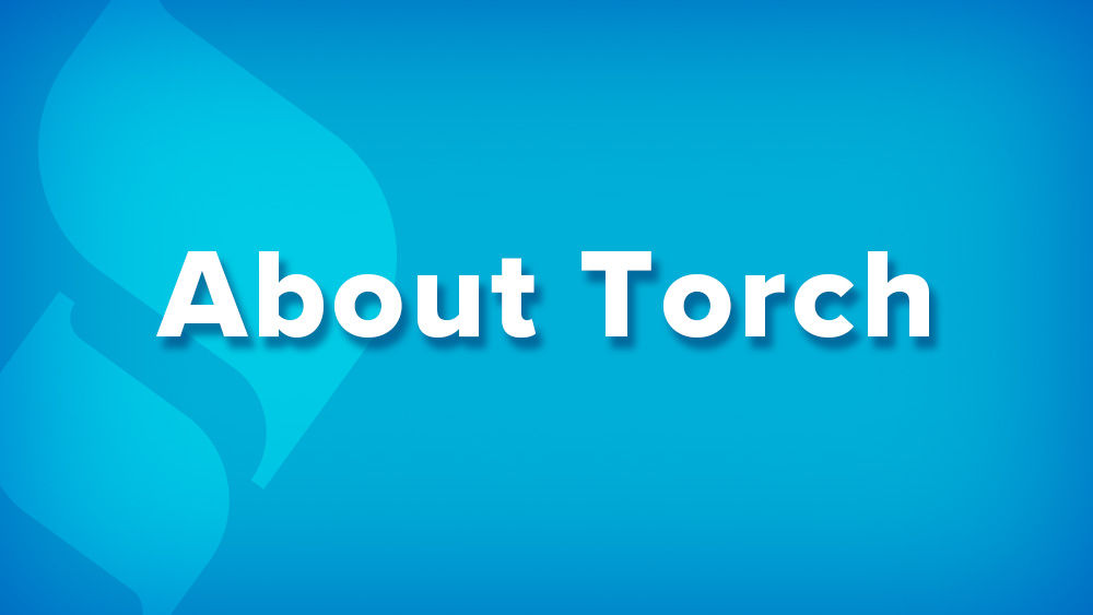 Blue image with light blue torch icon with white text "About Torch"
