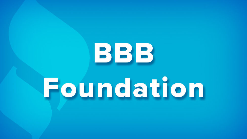 Blue image with light blue torch icon with white text "BBB Foundation"