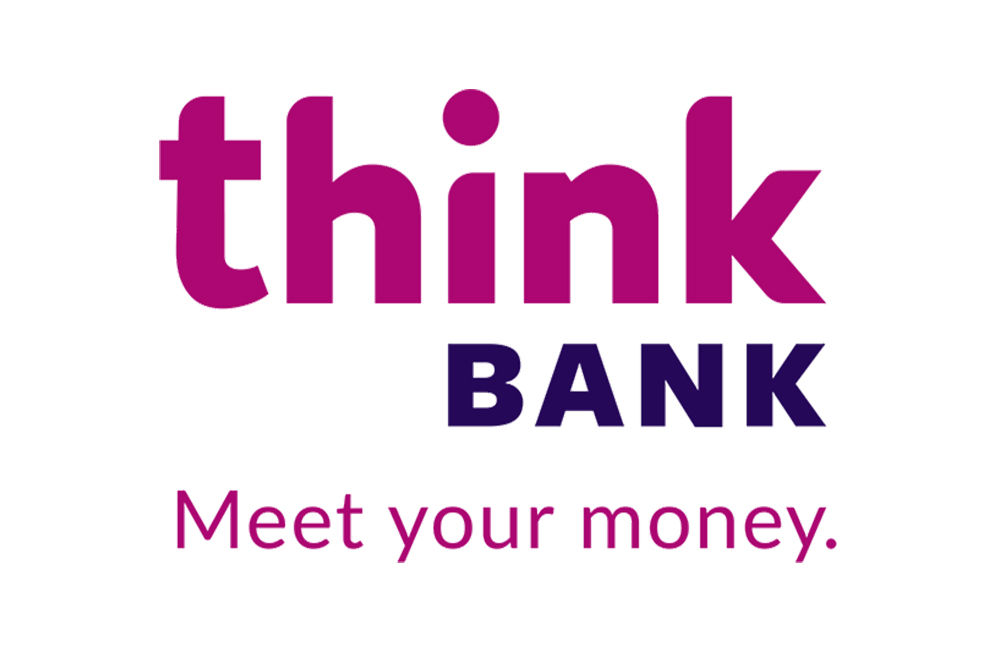 "Think Bank" logo in pink and black text on white background