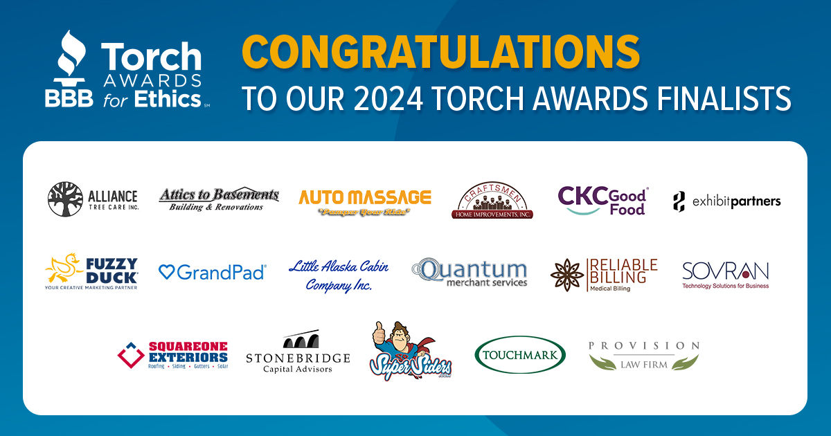 Graphic that says congratulations to Torch Awards finalists