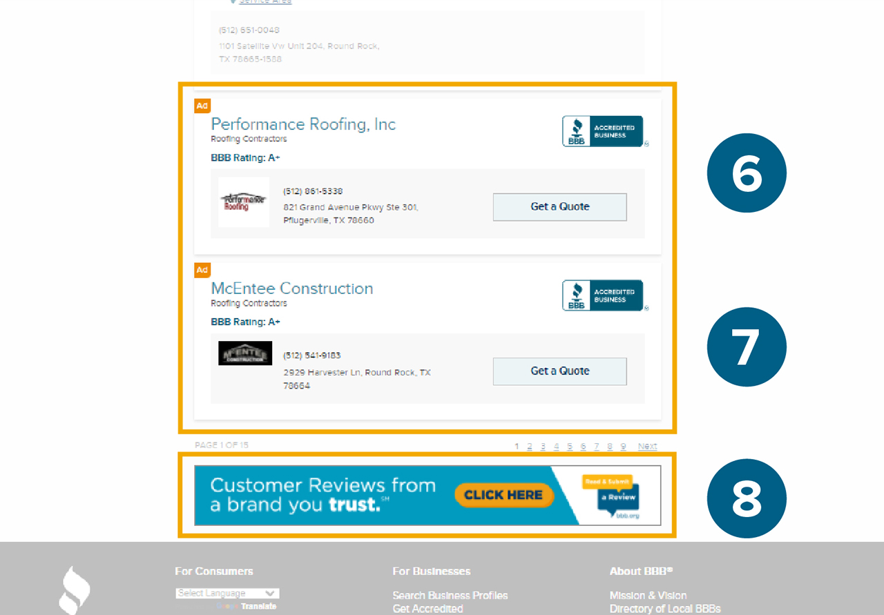 Image of bottom banner ad spots on bbb.org
