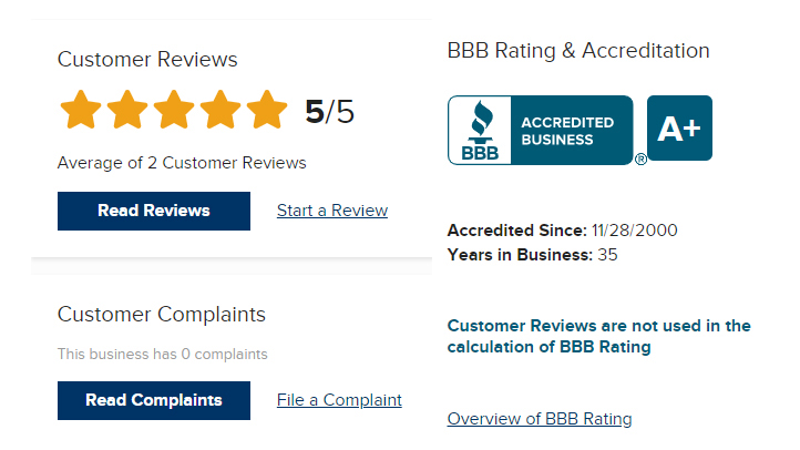 Screenshot of BBB Business Profile