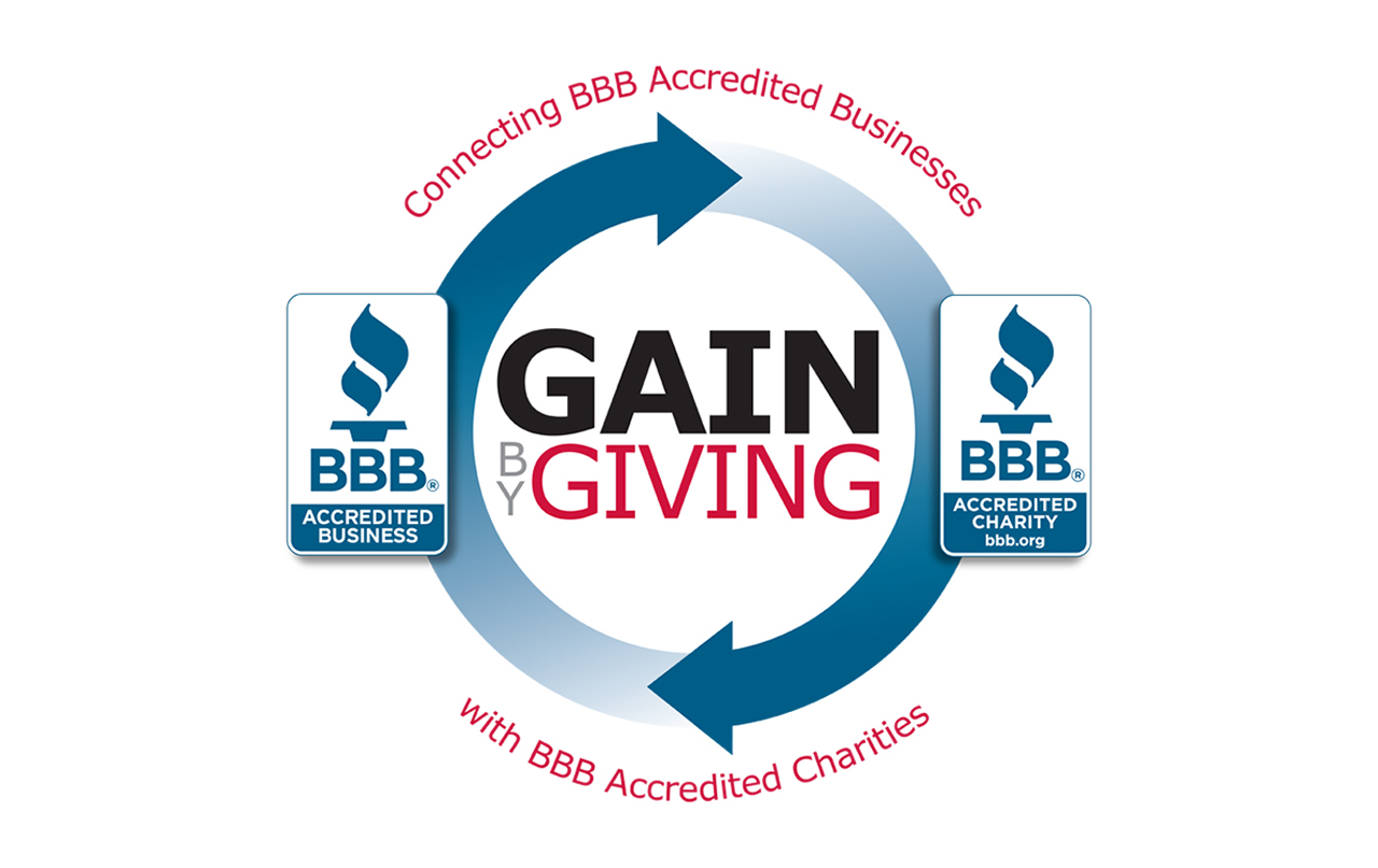 BBB Gain By Giving Logo blue on white background
