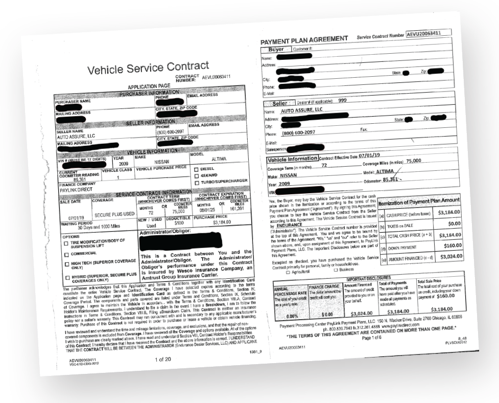 Example of Vehicle Service Contract