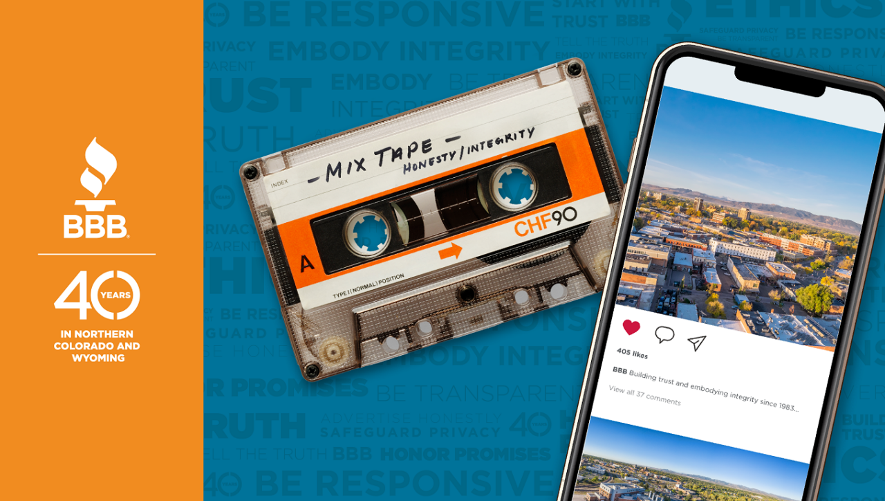 cassette tape and cellphone on blue background