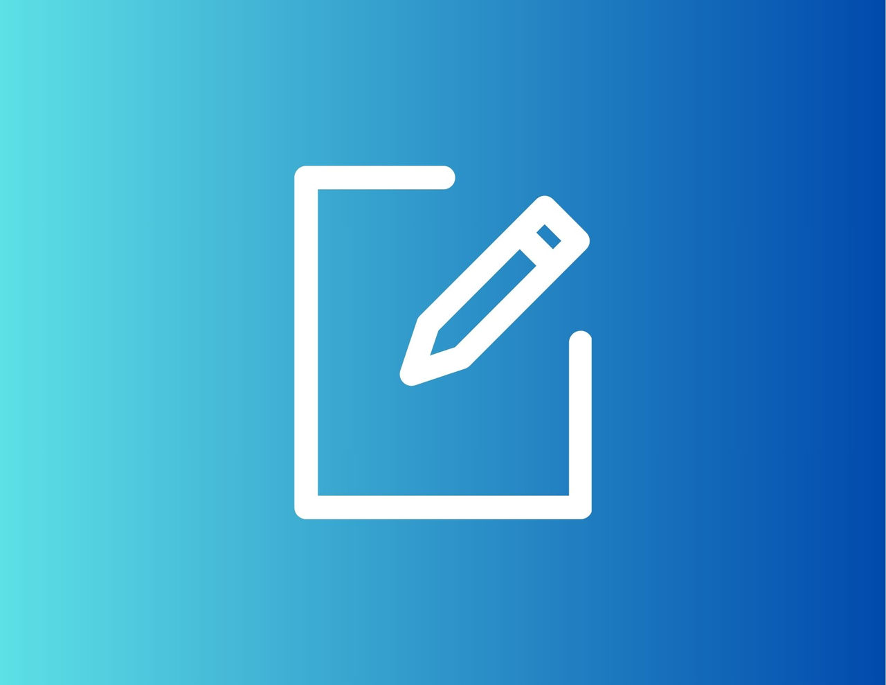 White icon of a piece of paper and a pen on a blue background