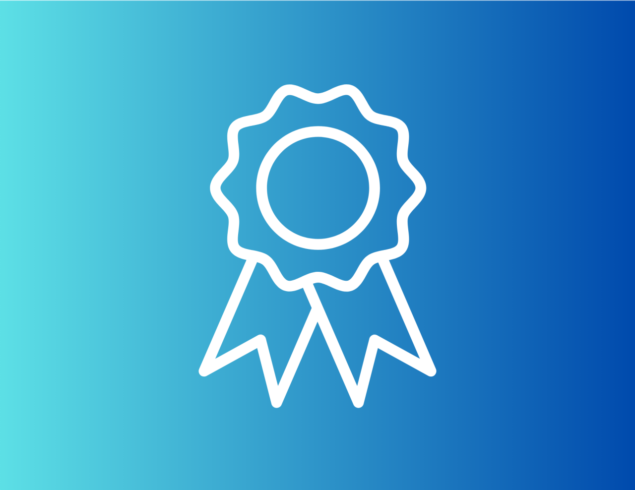 White icon of a ribbon on a blue background