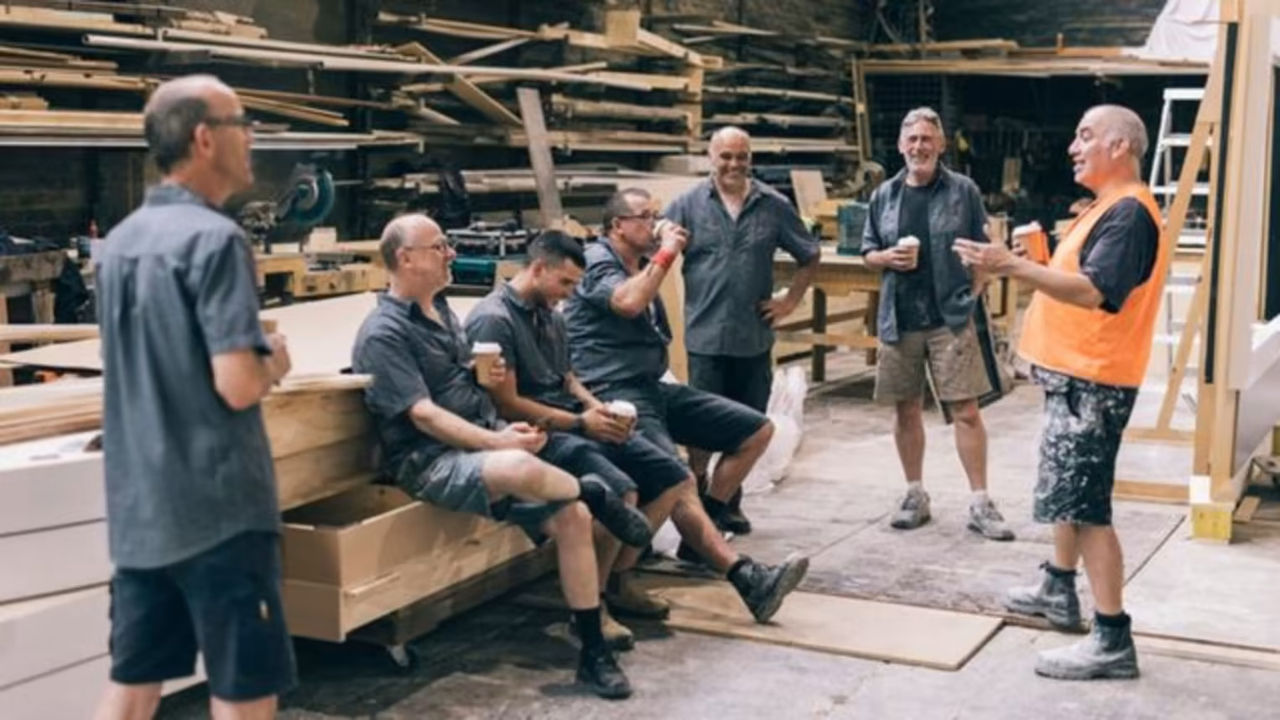 Group of warehouse employees taking a break