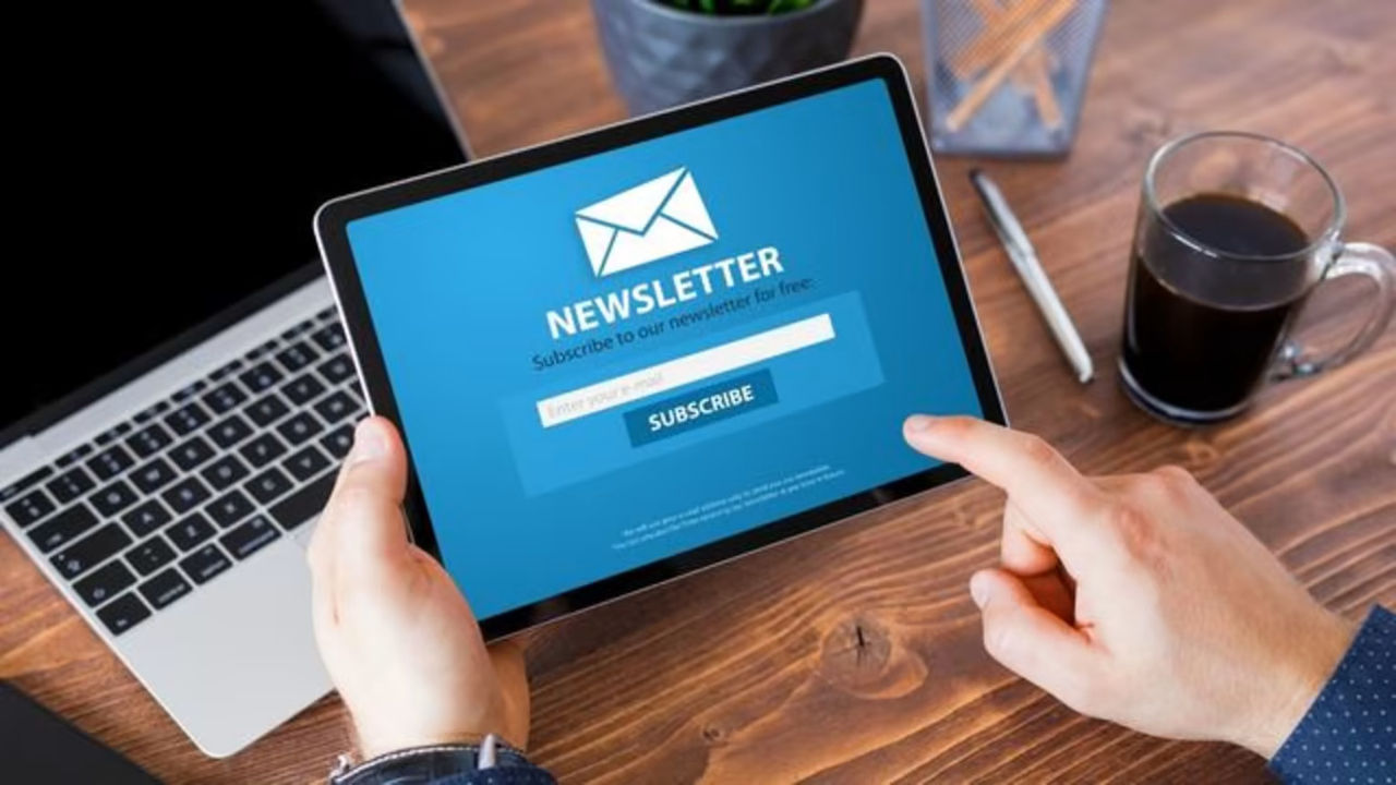 Newsletter subscription screen on a tablet