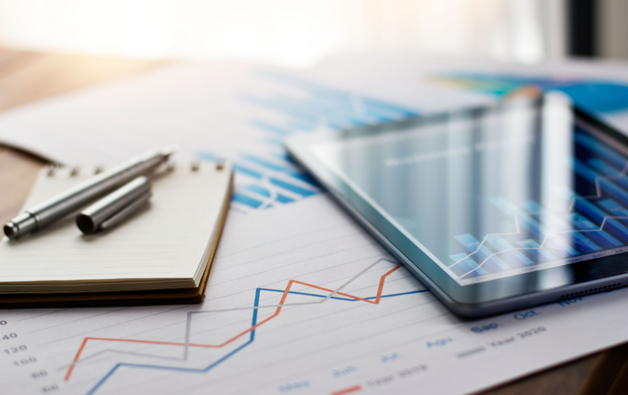 charts and graphs on printouts and tablets