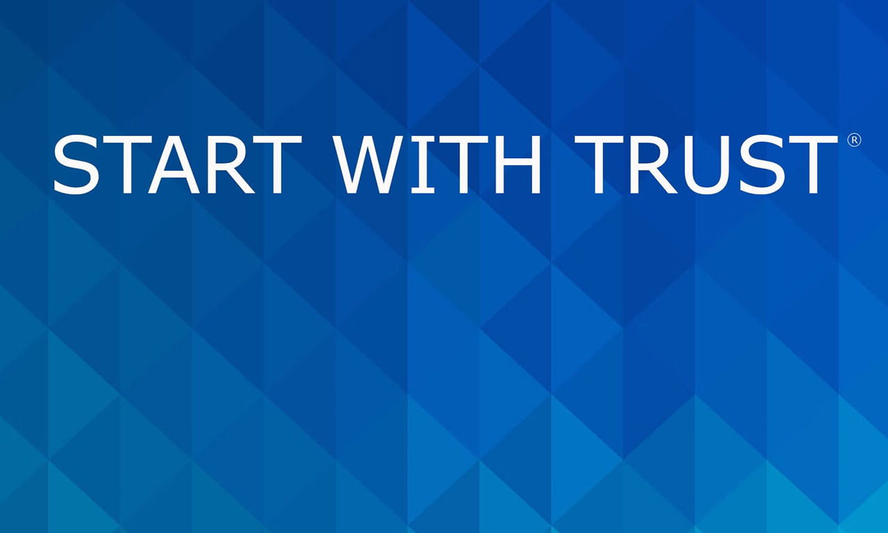 Start With Trust With blue background 