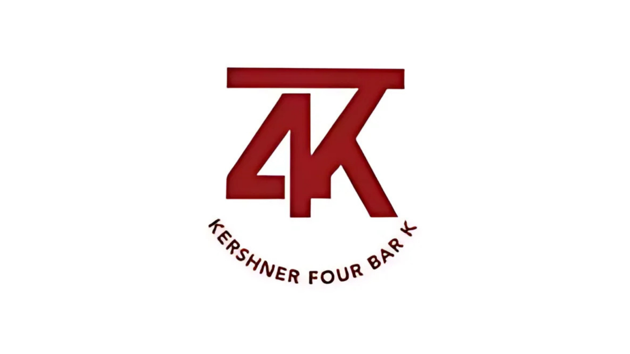 Logo for Kershner Four Bar K, featuring a maroon stylized '4K' design with a horizontal bar above the '4'. The text 'Kershner Four Bar K' is curved below the logo in maroon.