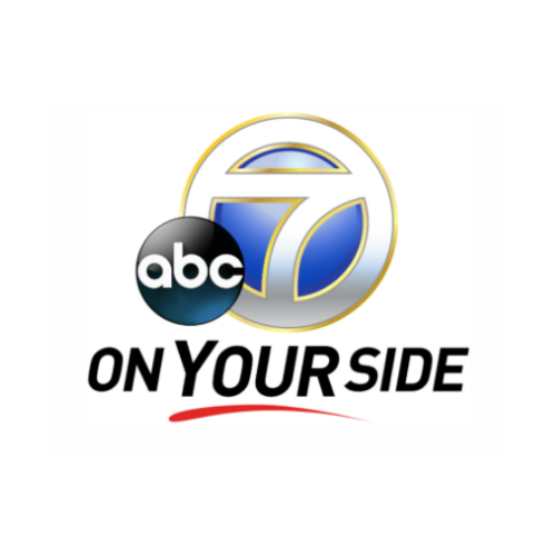 ABC 7 On Your Side logo featuring a blue and gold number 7 enclosed in a circle, with a black and white 'abc' logo overlapping it, and the words 'ON YOUR SIDE' written below with a red swoosh underline.
